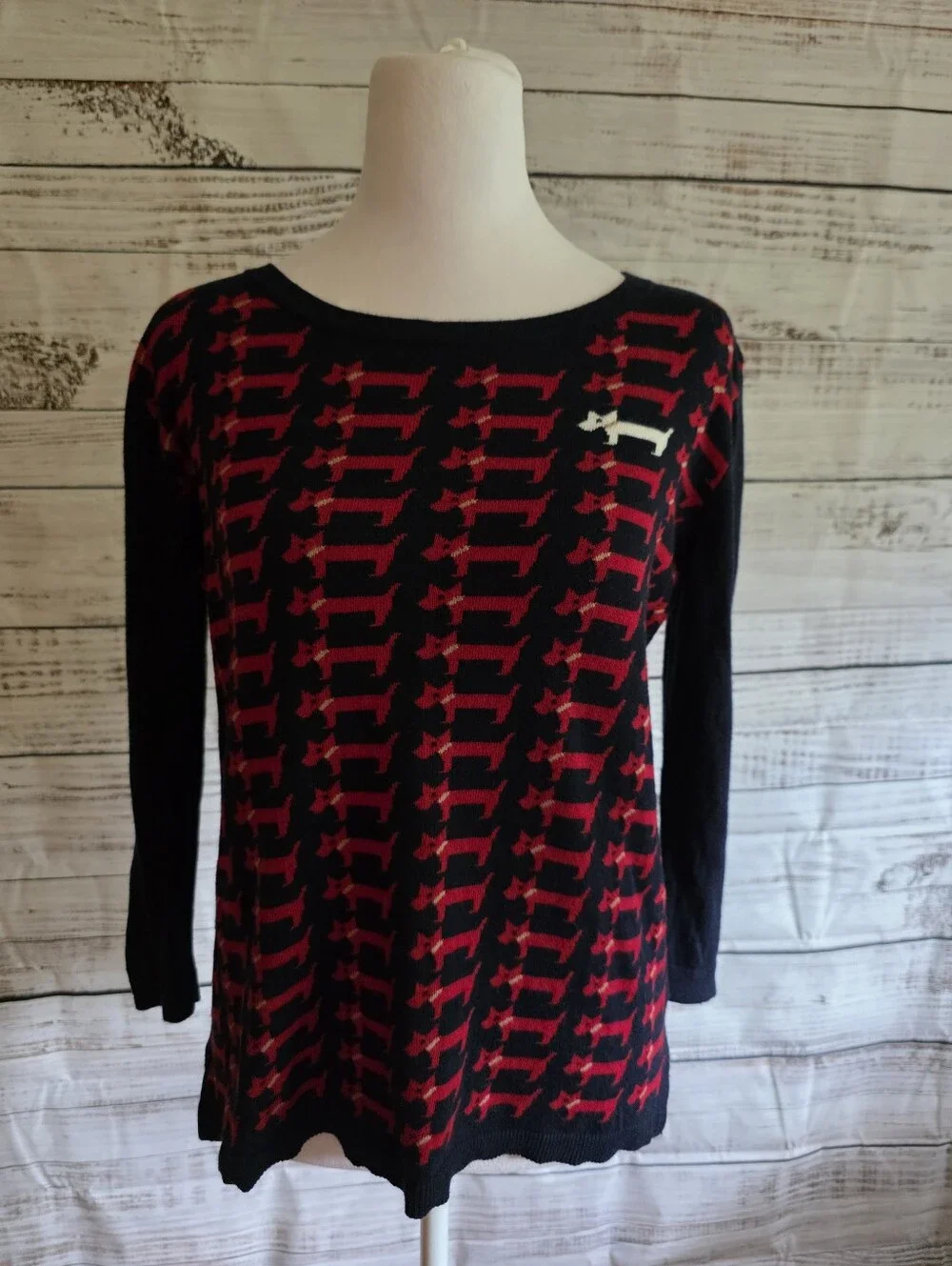 Talbots Navy Sweater with Dachshund Motif Size Small Petite